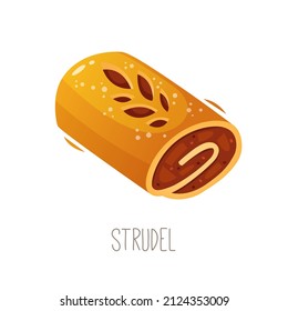 Collection of cakes, pies and desserts for all letters of alphabet. Letter S - strudel. Traditional German and Austrian layered pastry with sweet apple filling. Isolated vector illustration