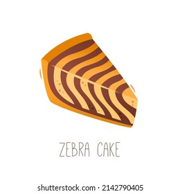 Collection of cakes, pies and desserts for all letters of alphabet. Letter Z - zebra cake. Mixture of yellow vanilla and chocolate cake. Icon for menu designs. Isolated vector illustration.