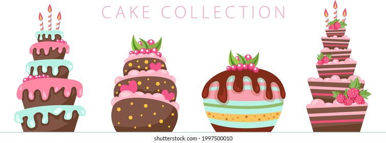 Collection of cakes. Various birthday cakes. Birthday 