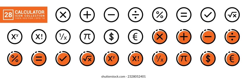Collection of calculator icons, buttons, calculating, financial, editable and resizable EPS 10.