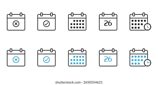 Collection of calendar icons representing different dates and statuses including canceled confirmed and time sensitive events