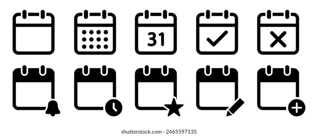 Collection of calendar icons. Set of calendar symbols - stock vector.