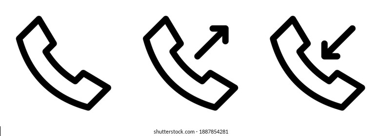 colección del vector de icono de llamada. icono de teléfono, símbolo de llamada entrante, signo de llamada saliente, ilustración gráfica aislada en fondo blanco.