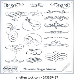 Collection of calligraphic and decorative design patterns, embellishments in vector format. 