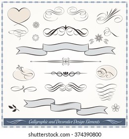 Collection of calligraphic and decorative design patterns, embellishments in vector format. 
