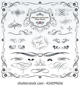 Collection of calligraphic and decorative design patterns, embellishments in vector format. 