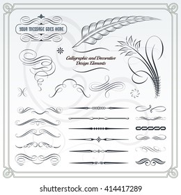 Collection of calligraphic and decorative design patterns, embellishments in vector format. 