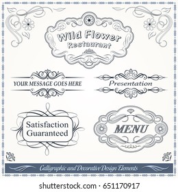 Collection of calligraphic and decorative design patterns, embellishments in vector format. 