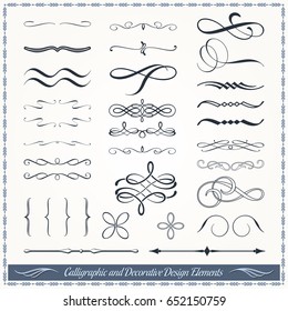 Collection of calligraphic and decorative design patterns, embellishments in vector format. 