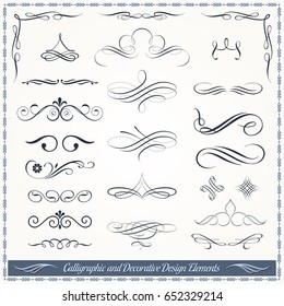 Collection of calligraphic and decorative design patterns, embellishments in vector format. 