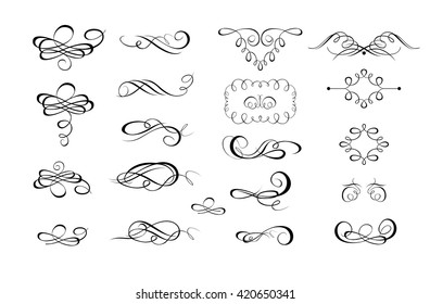 Collection of calligraphic flourishes and page rulers