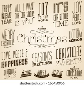 Collection of Calligraphic and Typographic Christmas and New Year Elements in Vintage Style