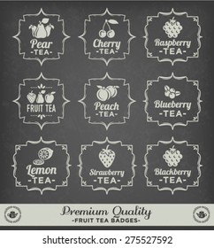 Collection Of Calligraphic And Typographic Fruit Tea Vintage Design (White Word Art On Chalkboard)