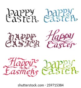 collection calligraphy inscription. happy easter. watercolor