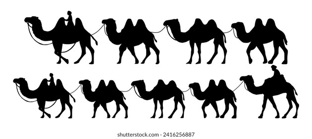 Collection of Camel Herder Silhouette illustration. Camel Caravan Silhouette
