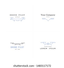 Collection of camera drones. Hand drawn vector logo templates. Aerial photography. For business identity and branding, for drone flight schools, photographers and drone shops.