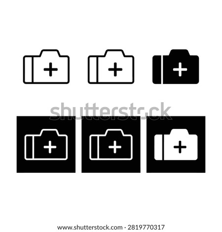 Collection of camera icons featuring a plus sign, displayed in outline and solid styles. Ideal for photography apps, web design, and digital interfaces.