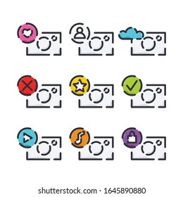 Colección de iconos de cámara en estilo plano
