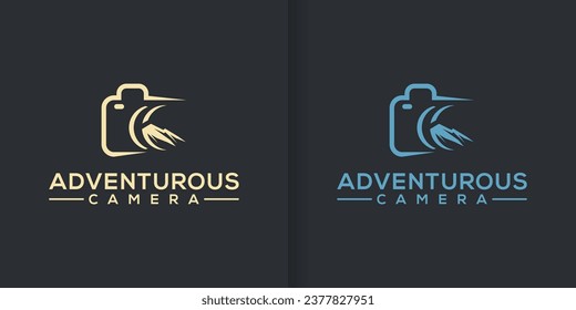 collection Camera video photo minimalist abstract mountain landscape travel adventure blog line art logo vector