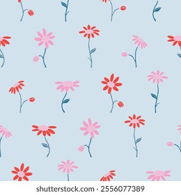 Collection of Camomile Vector Seamless Pattern illustration for Print, Wallpaper, Decoration.