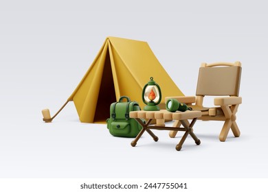 Colección del concepto de viaje de íconos 3d de camping y picnic adventure. Vector Eps 10 