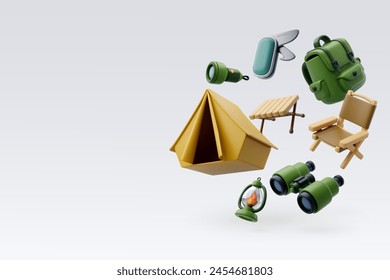 Kollektion von Camping 3D Icon Reisen und Picknick Abenteuer Konzept. EPS 10 Vektorgrafik 