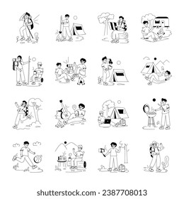 Collection of Camping Fun Line Illustrations 

