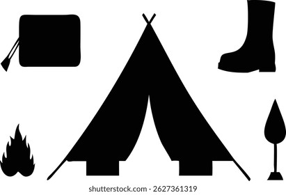 A Collection Of Camping Icons Silhouette Vector Logo Design Containing Equipment,Travel,Adventure,Camping,Outdoor Infographic Simple Vector Illustration Logo