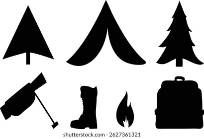 A Collection Of Camping Icons Silhouette Vector Logo Design Containing Equipment,Travel,Adventure,Camping,Outdoor Infographic Simple Vector Illustration Logo