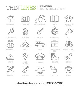 Collection of camping thin line icons. Vector eps 8