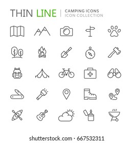 Collection of camping thin line icons