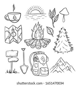 Collection of Camping and Travel elements with hand drawn style
