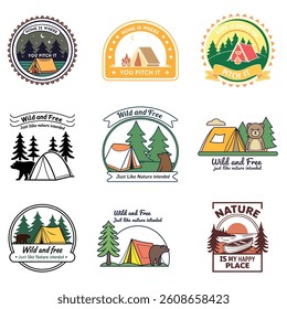 Collection of Camping-Themed Logos, t shirt design and Graphics, t shirt design bundle, set of camping t shirt, summer camping t shirt design bundle