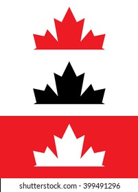 A collection of Canadian rising maple leaf logos in red, black and reverse