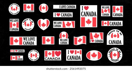 Collection of Canadian Stickers Featuring Maple Leaf Flag and Patriotism