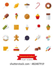 Collection of candy, sweets, cookies and cakes flat design isolated icons 