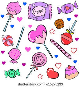 Collection of candy various colorful doodles