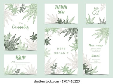 Collection of cannabis background set with green.Editable vector illustration for website, invitation,postcard and sticker