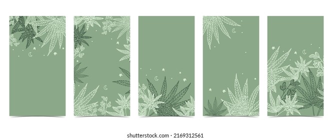 Collection of cannabis background set with green.Editable vector illustration for social media