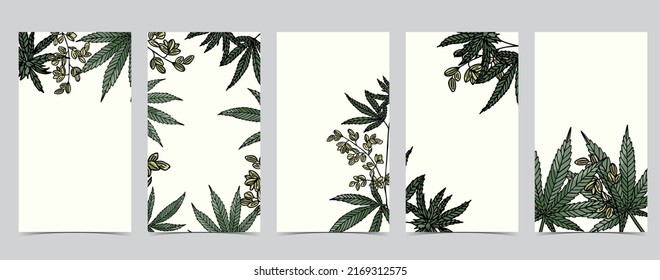 Colección de fondo de cannabis con código verde.Ilustración vector editable para medios sociales