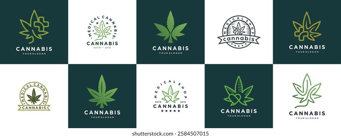 collection of cannabis leaf logo designs. cannabis leaf logo template.