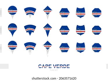 Collection of the Cape Verde flag in different shapes and with three different effects. Vector flag set.