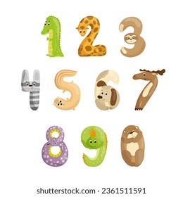 A collection of Capital and lowercase letters, numbers, and punctuation marks in the form of cute animals. Alphabet for composing phrases and designing cards, titles, invitations and logos.