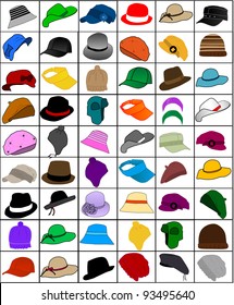 collection of caps and hats