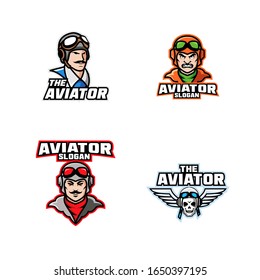 collection of captain pilot aviator head character logo icon design cartoon