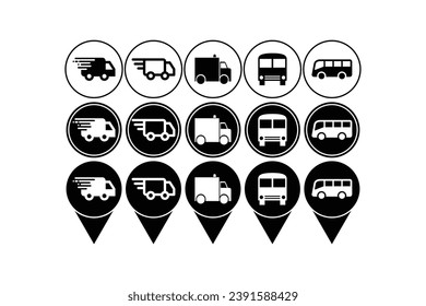 Collection of car icons. Simple car vector. Truck, bus, mini bus.