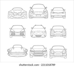 Collection of Car Outline Sketch Vector 