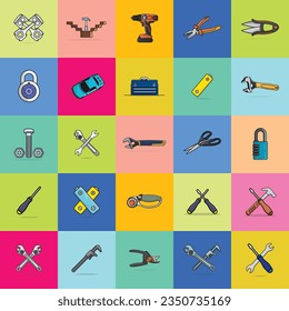 Collection of Car repairing tools vector illustration. Sign and symbols with flat elements of garage and car service for modern concept.