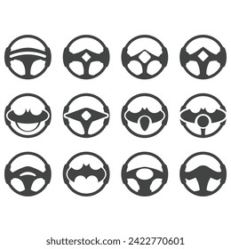 Collection of car steering wheel logo vector illustrations