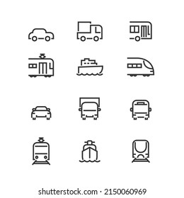 
Collection of car train ship icons with front and side views